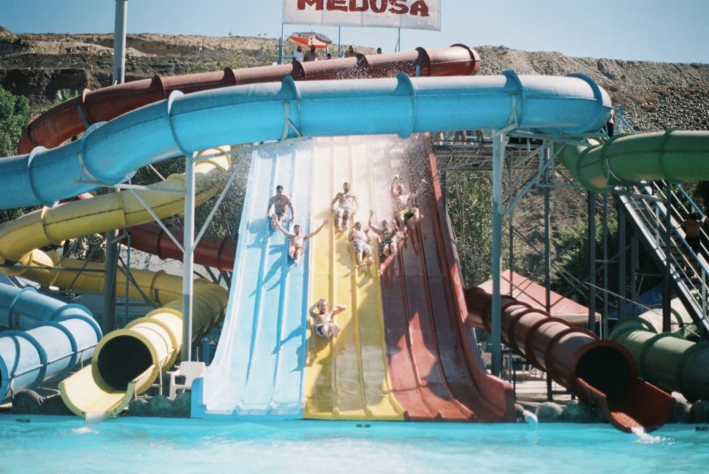 assorted-color pool slides